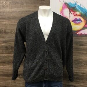 Pendleton Mens XL Shetland Wool Cardigan Sweater Charcoal Grey Marl Button Front
